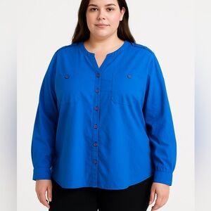 Alicia Bright Blue Convertible Sleeve Blouse 24W